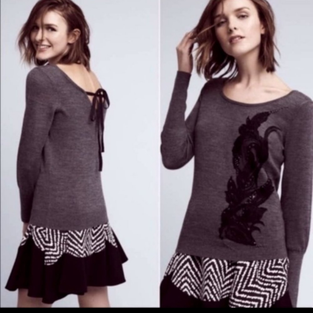 Anthropologie Angel of the North floral applique sweater